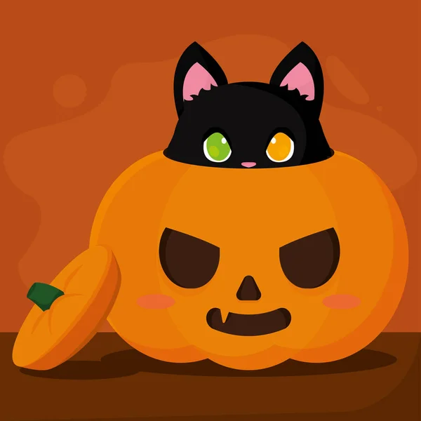 Jack Aislado Linterna Con Gato Negro Feliz Halloween Vector Ilustración — Vector de stock
