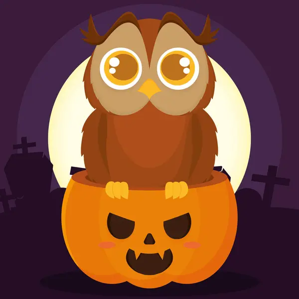 Lanterne Jack Isolée Avec Une Chouette Happy Halloween Illustration Vectorielle — Image vectorielle