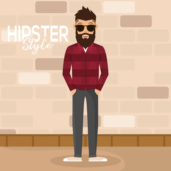 Geïsoleerde Knappe Mannelijke Hipster Karakter Vector Illustratie — Stockvector