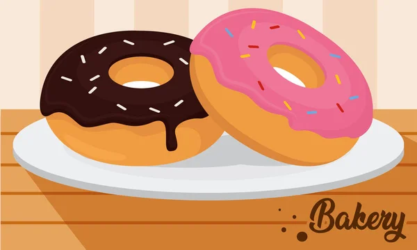 Isolierte Donut Backwaren Auf Einem Tisch Vector Illustration — Stockvektor