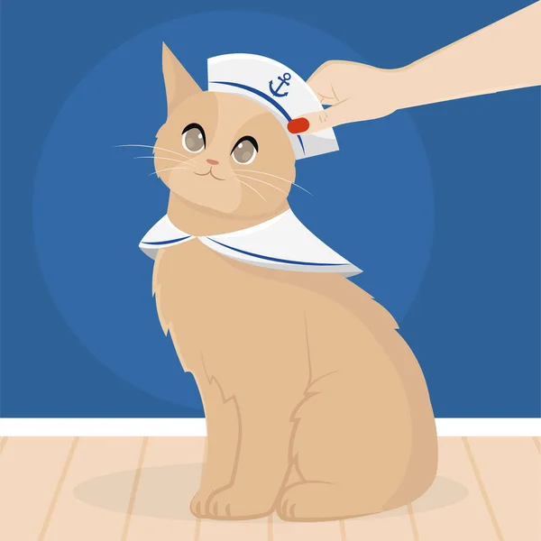 Isolated Cute Cat Sailor Costume Vector Illustration — Stock Vector