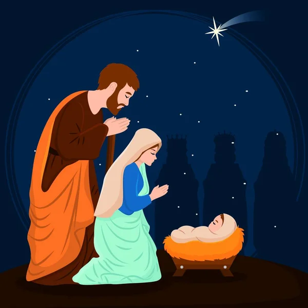 Joseph Mary Mesih Karakterleri Vektör Illüstrasyonlu Noel Müdürü — Stok Vektör