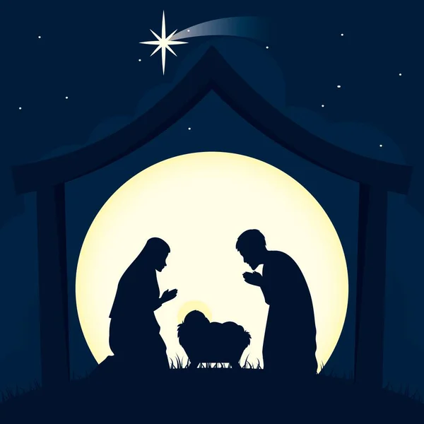 Natal Manjedoura Com Joseph Mary Jesus Christ Personagens Vector Ilustração —  Vetores de Stock