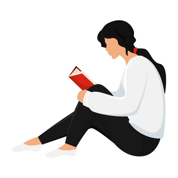 幸せな女性は本を読んで巨大なライフスタイルベクトルイラスト — ストックベクタ