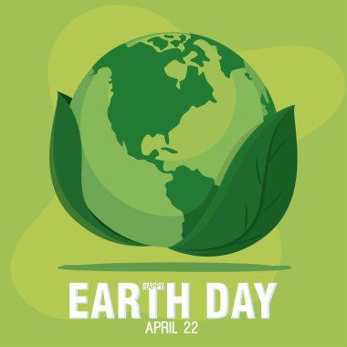 Bir çift doğal yapraklı Dünya gezegeni Dünya Günü Vektör illüstrasyonuyla