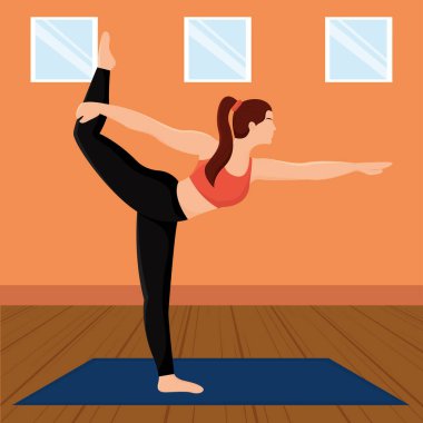 Yoga yapan münzevi tatlı kız karakter Vektör illüstrasyonları yapıyor.