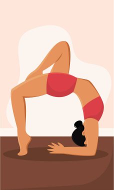 Yoga yapan münzevi tatlı kız karakter Vektör illüstrasyonları yapıyor.