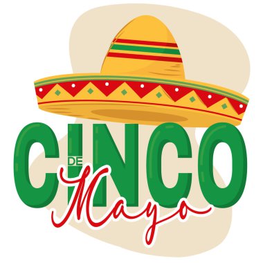 Cinco de mayonez harfleri ve geleneksel Meksika şapka vektör illüstrasyonu.