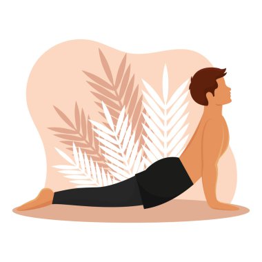 Yoga Vektörü illüstrasyonu yapan yalnız bir erkek karakter.