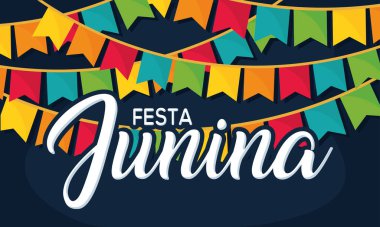 Renkli festival süslemeleri: Festa Junina Vektör illüstrasyonu şablonu