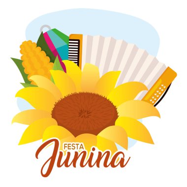 Festa Junina akordeon mısırlı şablonu ve mısır vektörü illüstrasyonuyla