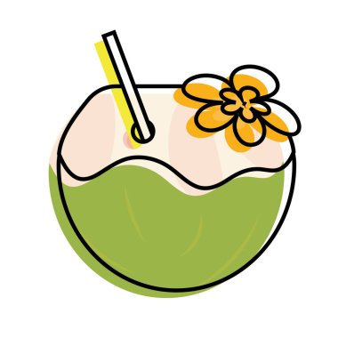 Bir tropikal kokteyl ikonu Vektör illüstrasyonunun izole edilmiş renkli çizimi