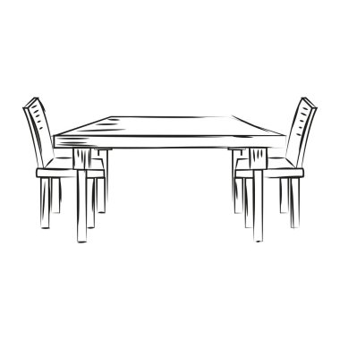 Bir yemek masası çizimi. Vektör çizimi.
