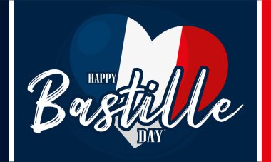 Yatay, mutlu, kalp şeklinde Vektör illüstrasyonlu bir Bastille Günü şablonu