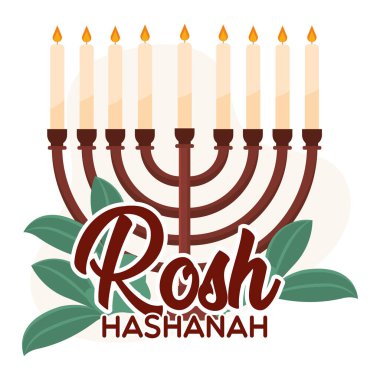 Rosh Hashanah Vektör illüstrasyonuyla izole edilmiş Yahudi menorası.