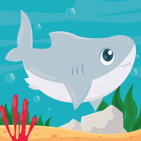 Geïsoleerde Schattige Haai Zee Dier Karakter Vector Illustratie — Stockvector