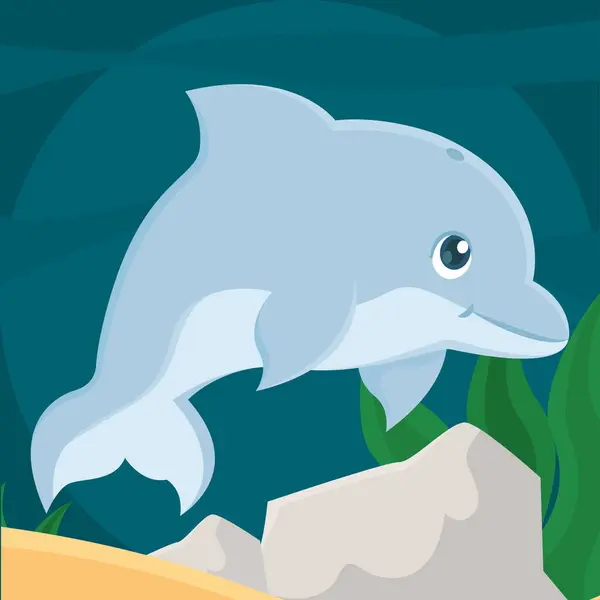 Geïsoleerde Schattige Dolfijn Zee Dier Karakter Vector Illustratie — Stockvector