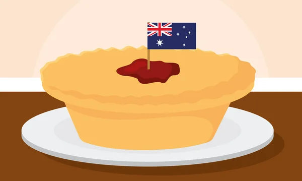Isolado Tradicional Torta Australiana Com Sua Bandeira Vector Ilustração —  Vetores de Stock