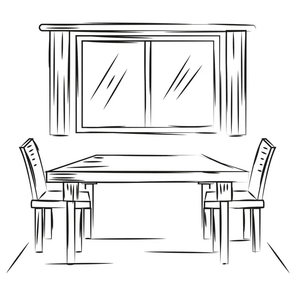 客厅的素描 附有餐桌 病媒图解 — 图库矢量图片