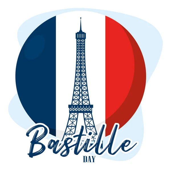 Badge Isolé Avec Drapeau Français Tour Eiffel Emblème Jour Bastille — Image vectorielle