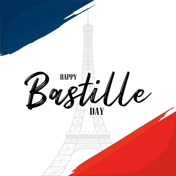 Plantilla Día Bastilla Feliz Con Hito Torre Eiffel Fondo Ilustración — Archivo Imágenes Vectoriales
