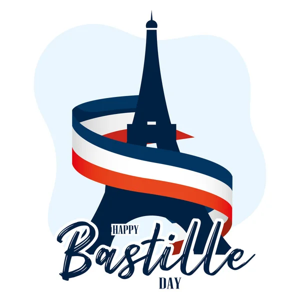 Zole Edilmiş Eyfel Kulesi Tarihi Silueti Fransız Bayrağı Bastille Günü — Stok Vektör