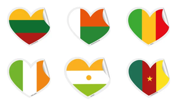 Σύνολο Σχημάτων Καρδιάς Διαφορετικές Σημαίες Εικονογράφηση Διάνυσμα — Διανυσματικό Αρχείο