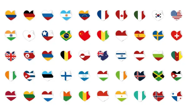 Set Heart Shapes Different Flags Vector Illustration — Stock Vector