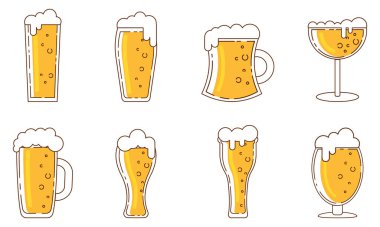 Renkli bira simgeleri kümesi Vektör illüstrasyonu