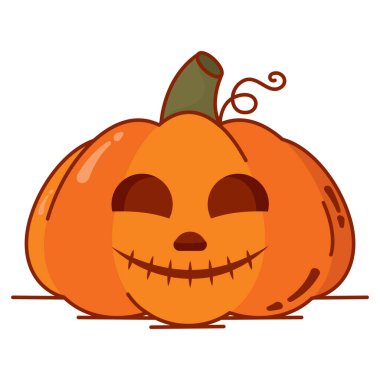 İzole edilmiş renkli ürkütücü oyulmuş Cadılar Bayramı kabağı ikonu Vektör illüstrasyonu