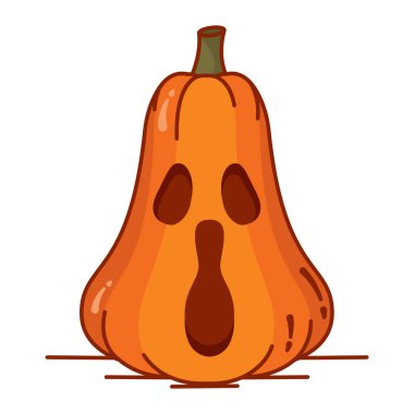 İzole edilmiş renkli ürkütücü oyulmuş Cadılar Bayramı kabağı ikonu Vektör illüstrasyonu