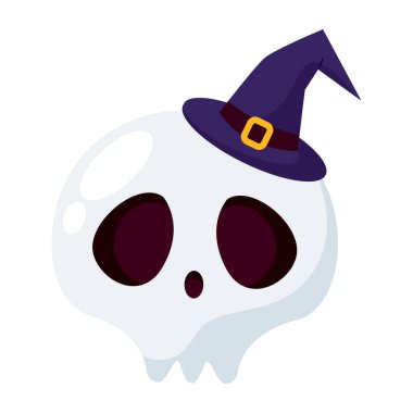 İzole edilmiş korkunç cadılar bayramı kafatası karakter Vektör illüstrasyonu