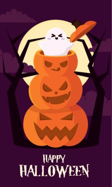 Cadılar bayramı posterin kutlu olsun Cadılar Bayramı balkabağı vektörü illüstrasyonu