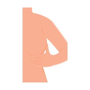 Göğüs kanseri illüstrasyonunda kendini muayene eden kadın.