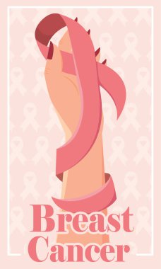Göğüs kanseri posteri Pembe kurdele Kendini İnceleme Vektörü illüstrasyonu