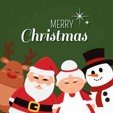 Şirin karakterli mutlu noel posteri Vektör illüstrasyonu