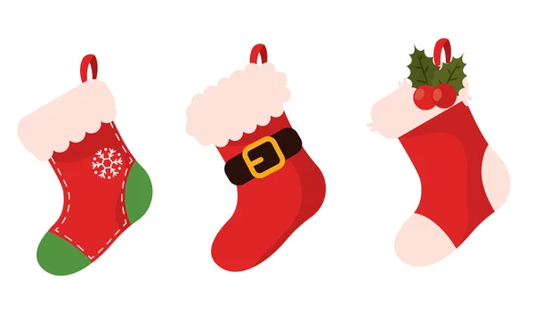 Набір Іконок Різдвяних Шкарпеток Векторні Ілюстрації Ліцензійні Стокові Ілюстрації