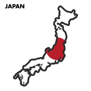 Japonya 'nın bayrak taşıyıcı illüstrasyonuyla izole edilmiş haritası