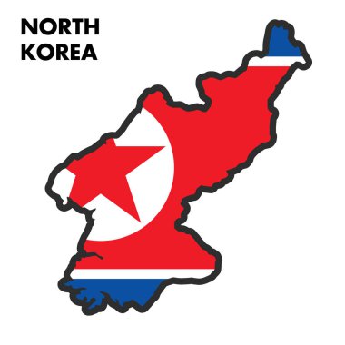 Kuzey Kore 'nin izole edilmiş haritası ve bayrak taşıyıcı illüstrasyonu