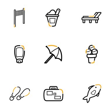 Farklı yaz simgeleri kümesi Düz Tasarım Vektörü illüstrasyonu