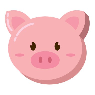 Şirin kawaii domuz hayvan karakteri simgesi Vektör illüstrasyonu