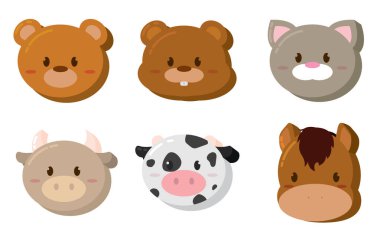 Bir kawaii hayvan simgesi seti Vektör çizimi