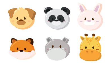 Bir kawaii hayvan simgesi seti Vektör çizimi