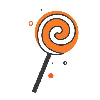 Cadılar Bayramı temalı, sarmal turuncu ve beyaz desenli bir lolipop. Vektör çizimi.