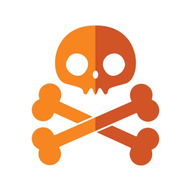 Ürkütücü turuncu gözlü bir cadılar bayramı kafatası ve çapraz kemikli sembol, Vektör çizimi