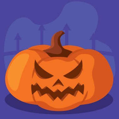 Halloween jack-o-lantern pumpkin with an evil face and sharp teeth, perfect for creepy designs, Vector illustration clipart