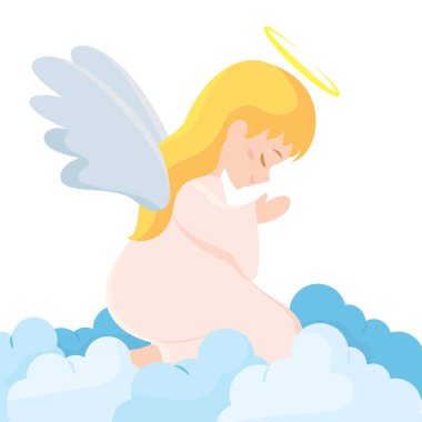 Bulutların arasında uçan sevimli melek Vektör çizimi