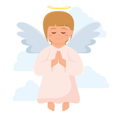 Bulutların arasında uçan sevimli melek Vektör çizimi