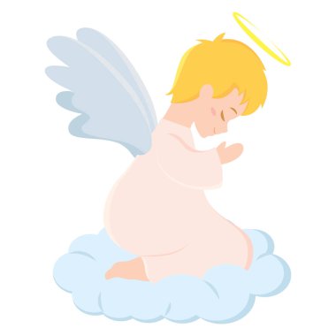 Bulutların arasında uçan sevimli melek Vektör çizimi
