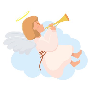 Bulutların arasında uçan sevimli melek Vektör çizimi